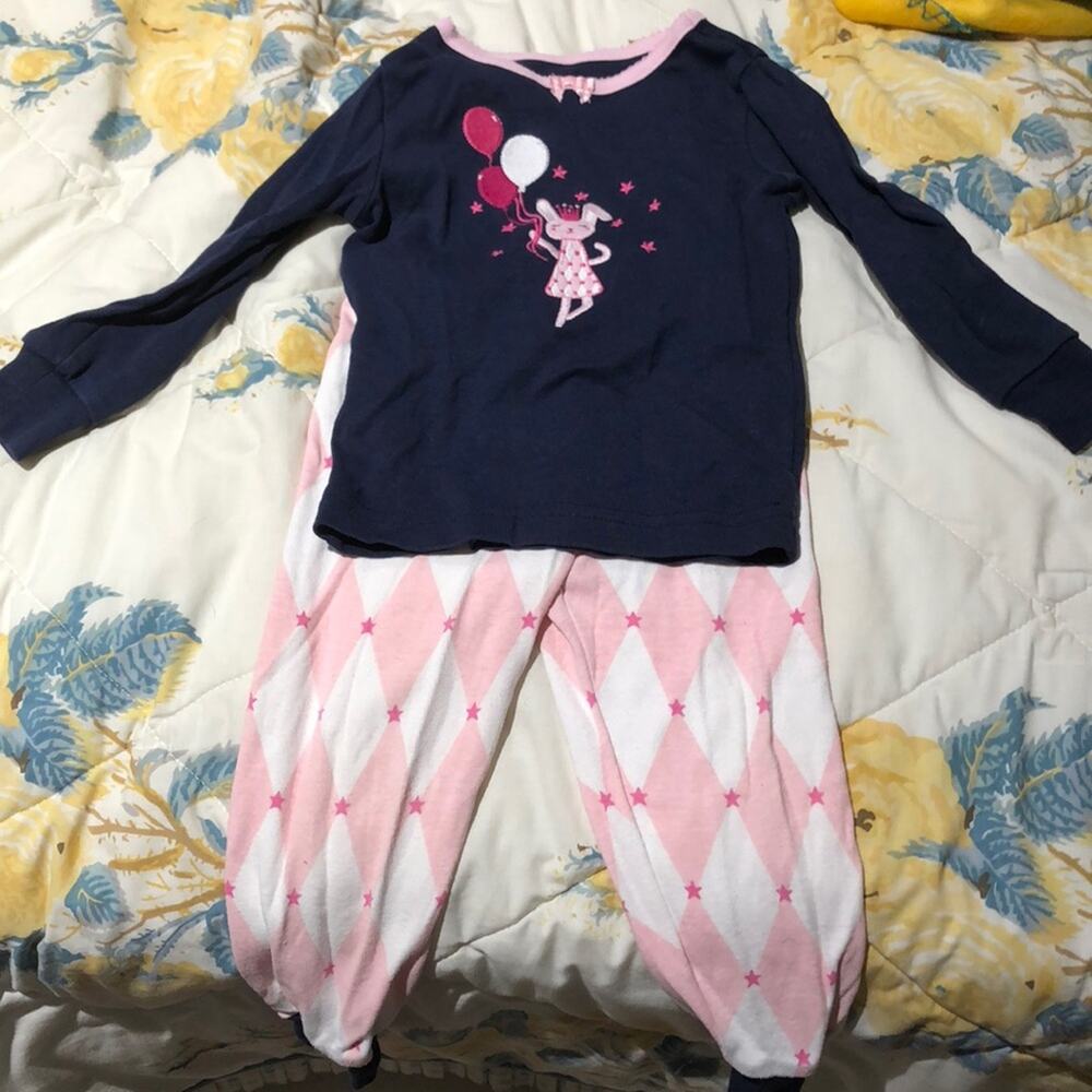 Gymboree 18-24 pjs navy pink harlequin bunny print